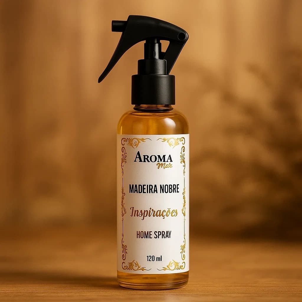 Home Spray Aroma Madeira Nobre 120ml Residencial Tecidos Cortinas Tapetes Sofas Carpetes