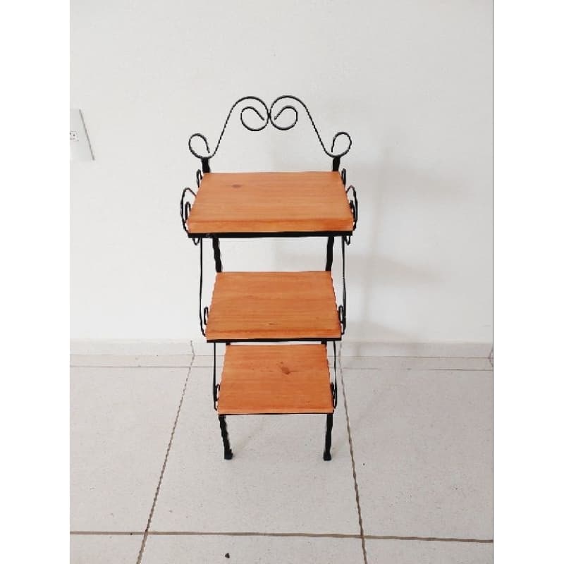 Prateleira de Chão 3 Andares Ferro e Madeira Estante Industrial Estante Organizadora Decorativa