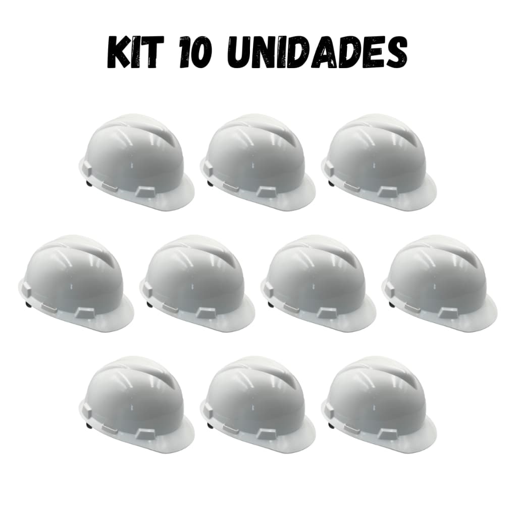 Kit 10 Unidades Capacete De Segurança Msa V-gard Branco Carneira Jugular Proteção Obra Epi Ca 498