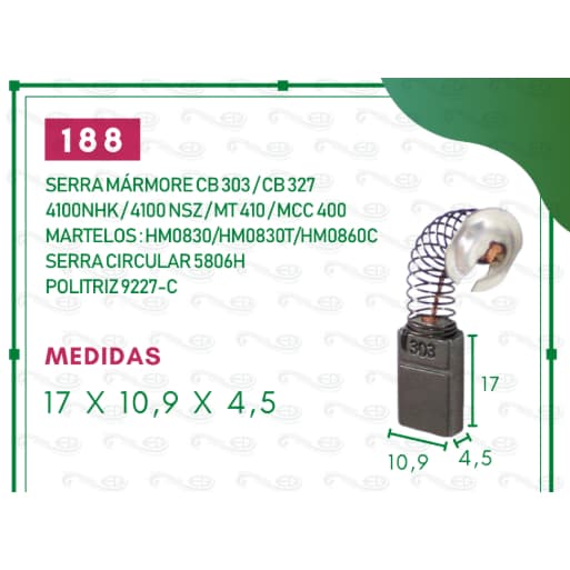 Escovas de carvão para serra mármore Makita CB 303 - 327 4100NHK / 4100 NSZ / MT 410 / MCC 400
