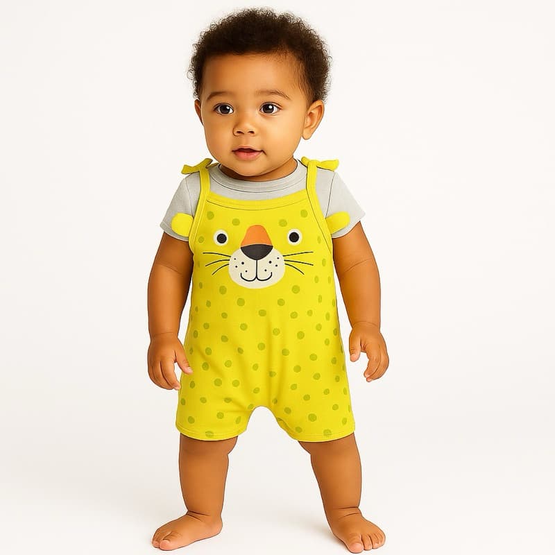 ENVIO EM 24H -Conjunto Infantil Divertido menino – Camiseta Cinza e Macaquinho Amarelo com Estampa de Onça | Tamanhos GG