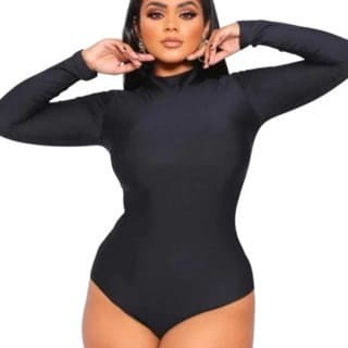 BODY FEMININO COLLANT SEGUNDA PÉLE GOLA ALTA MANGA LONGA CORES PRETO BRANCO VERDE CINZA VERMELHO MARROM