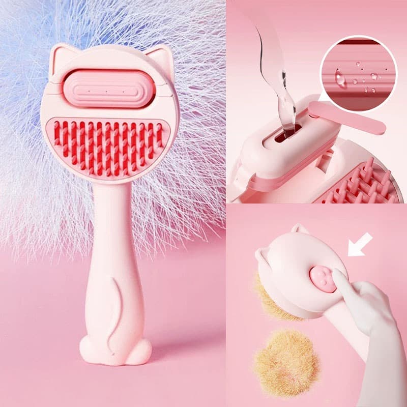 Escova Removedora de Pelos Autolimpante para Pets com Reservatório de Água e Sistema de Descarga por Botão