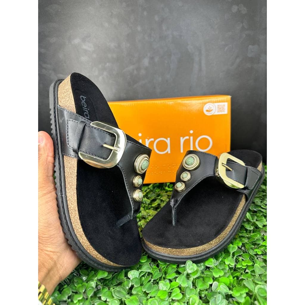 Sandalia Tamanco Dedo Beira Rio Conforto 8524111 Pedra Fivela Flatform Leve Macio tira Casual