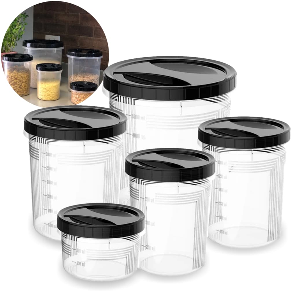Kit com 5 Potes de Rosca Porta Mantimentos Com Tampa  Armazenamento De Alimentos Mantimentos