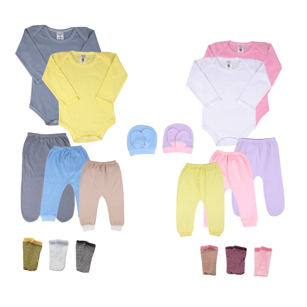 Kit Roupa De Bebe 12 Peças Body Manga Longa Mijão Touca e Luva Algodão
