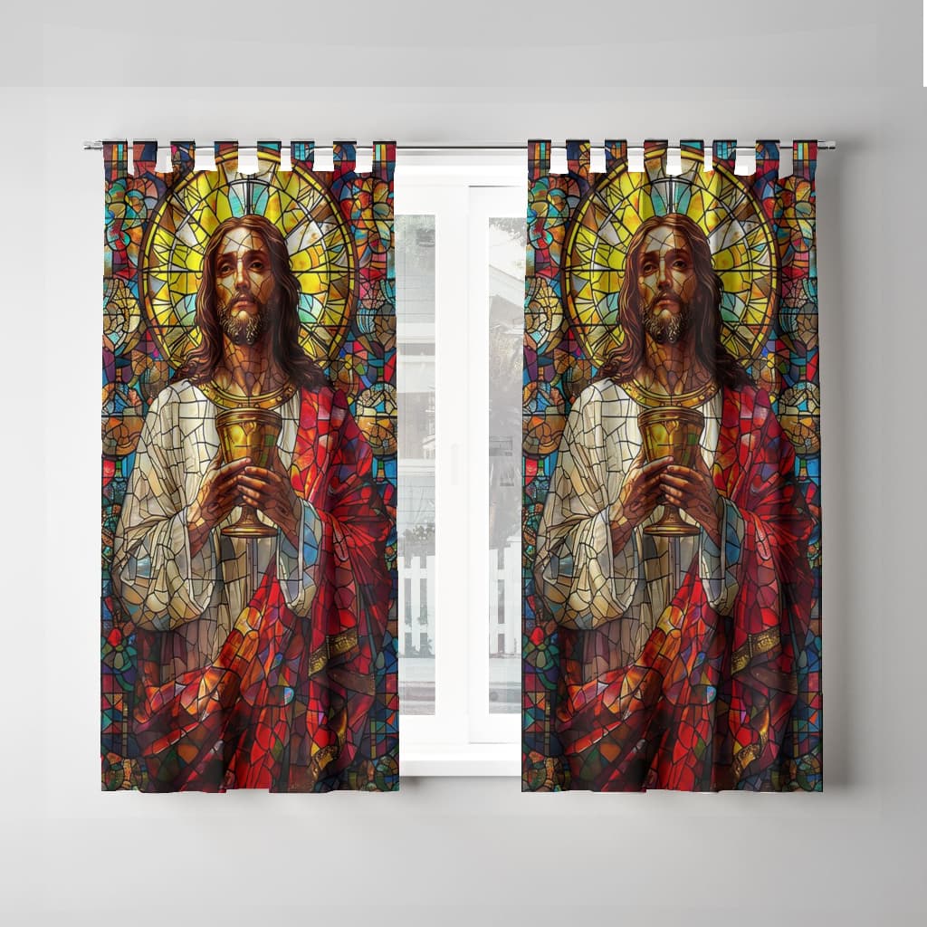 Cortina Decorativa Jesus Maria Deus Igreja Santos Vitral Estampada 2x1,4m