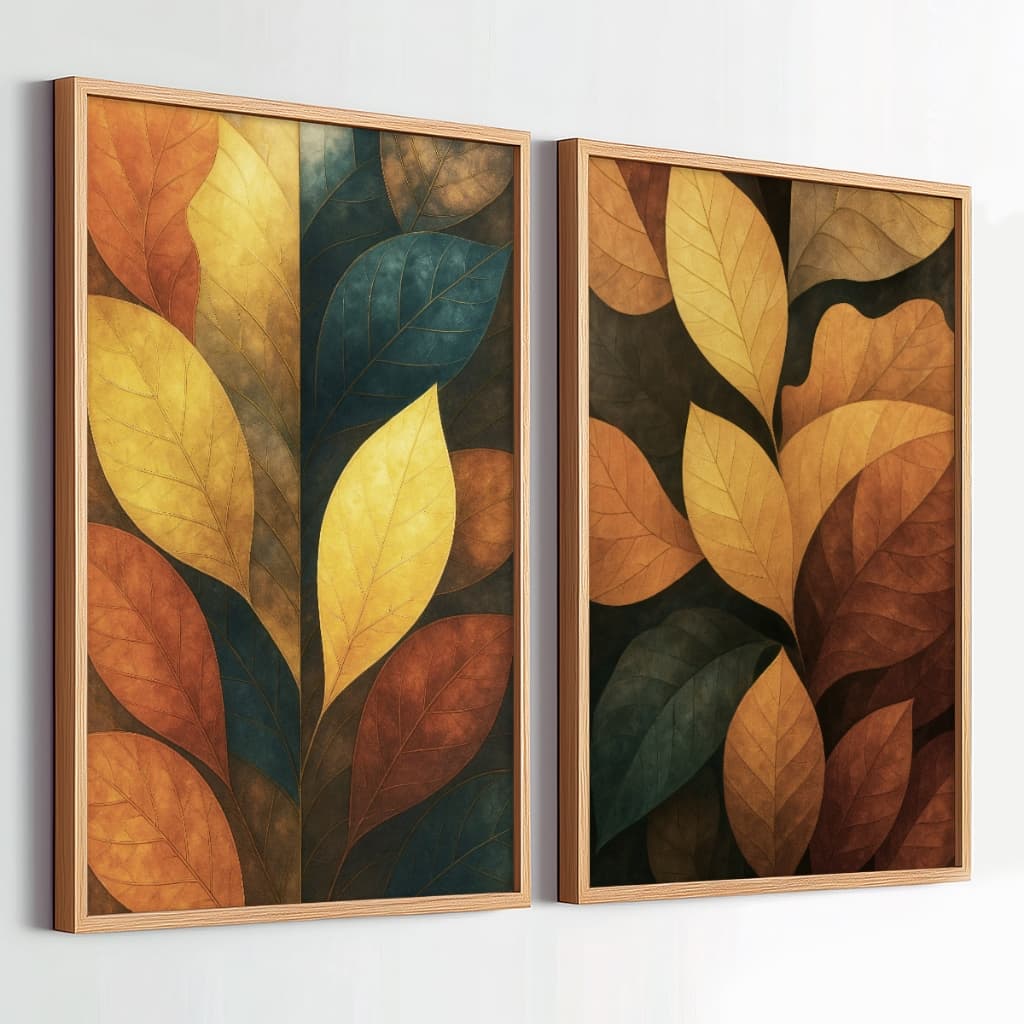 Kit 2 Quadros Decorativos 50x70 Com Moldura Folhagem Moderno Para Quarto Sala Escritório