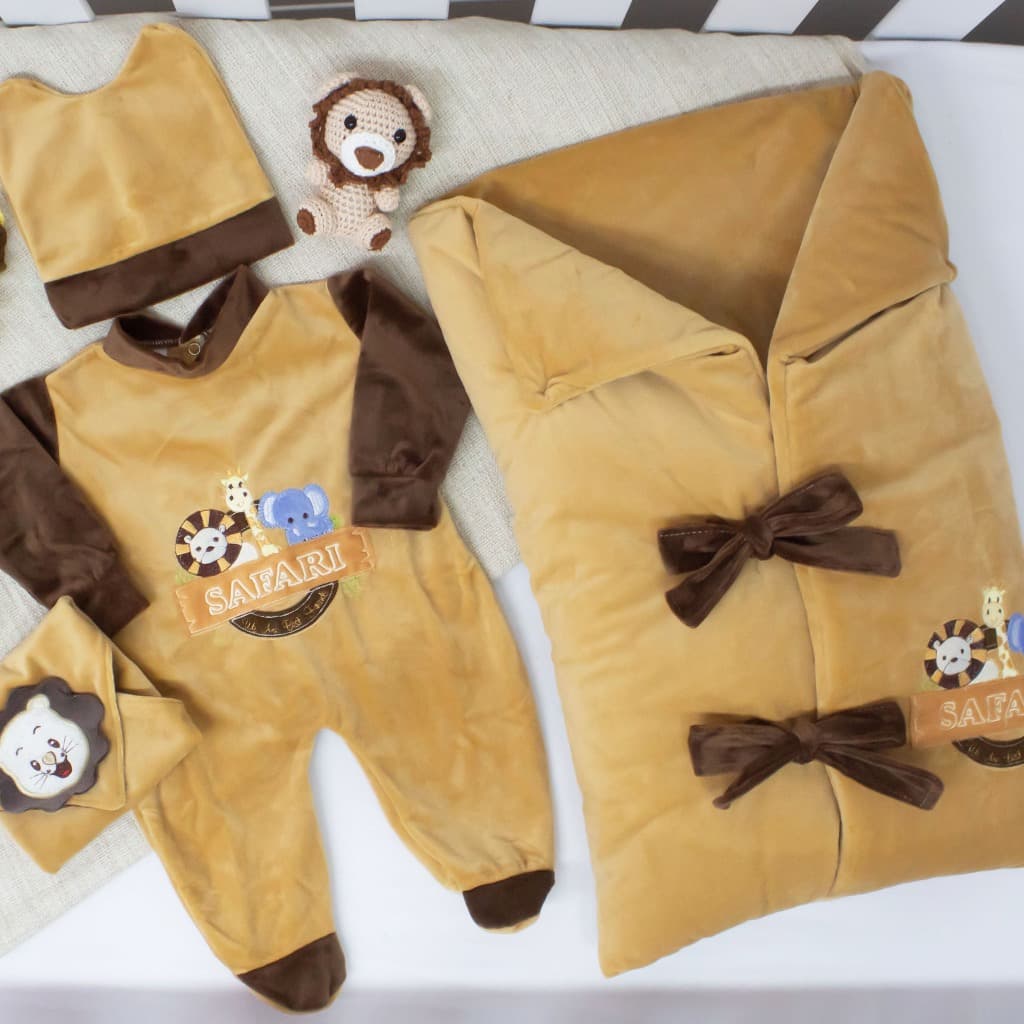 Saida De Maternidade Safari Com Saco De Dormir Confortável e Antialérgico Conjunto Bebê Menino Fofo