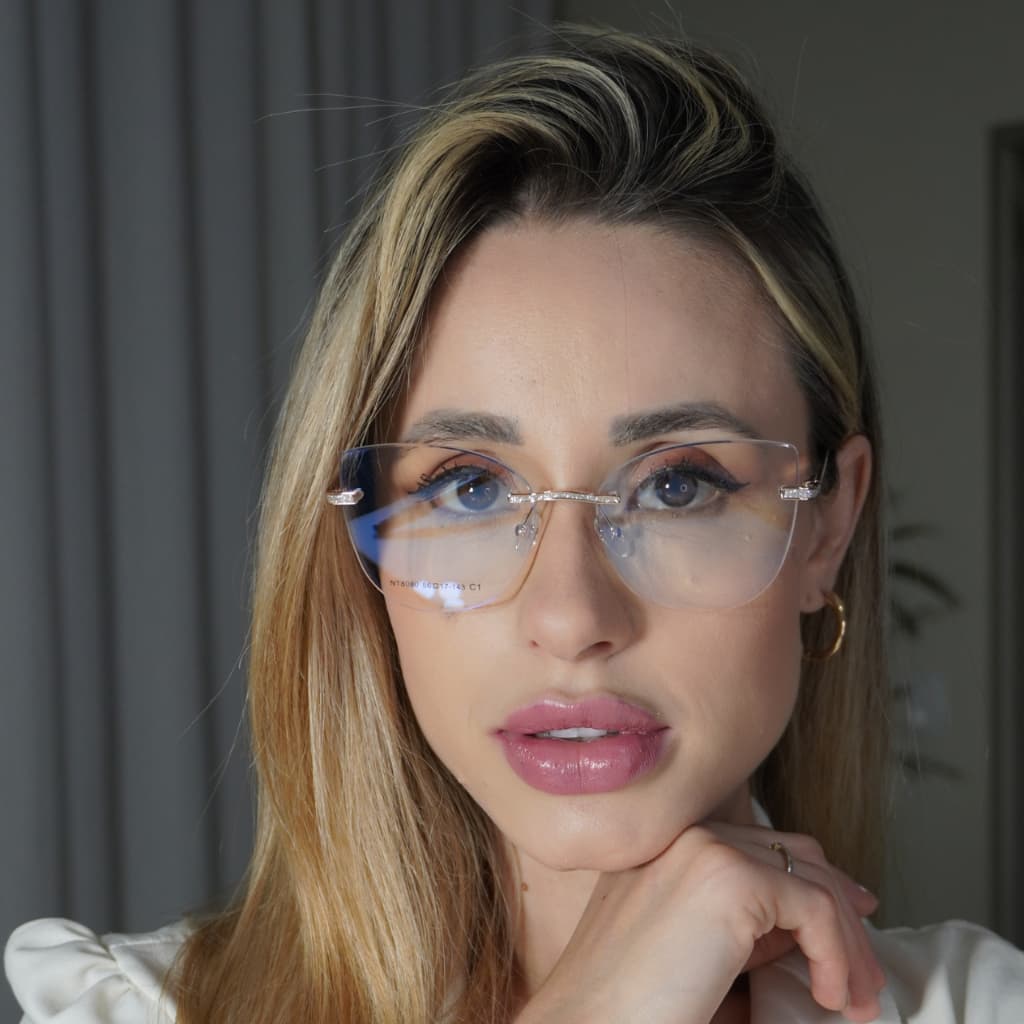 Armacao de grau feminino metal BALGRIFF/ TRES PECAS/FLUTUANTE com ponte e haste BRILHO/GLITTER da MODA2025