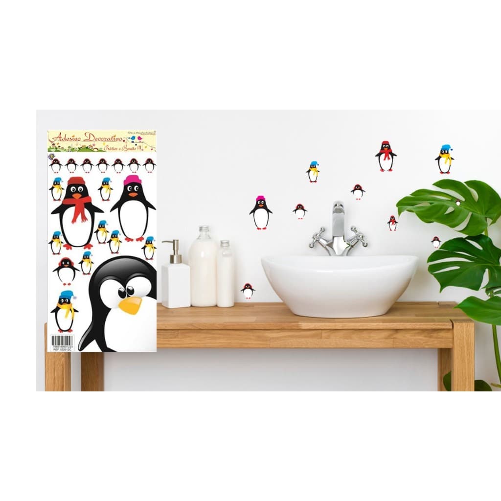 Adesivo Decorativo Pinguins Família 54x27