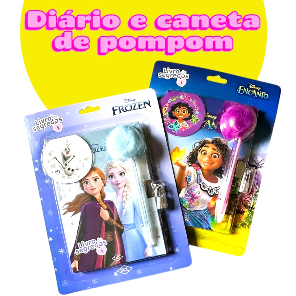 Livro Infantil Disney Diário Frozen ou Encanto com Cadeado e Caneta Pompom Caderno Brinquedo Menina