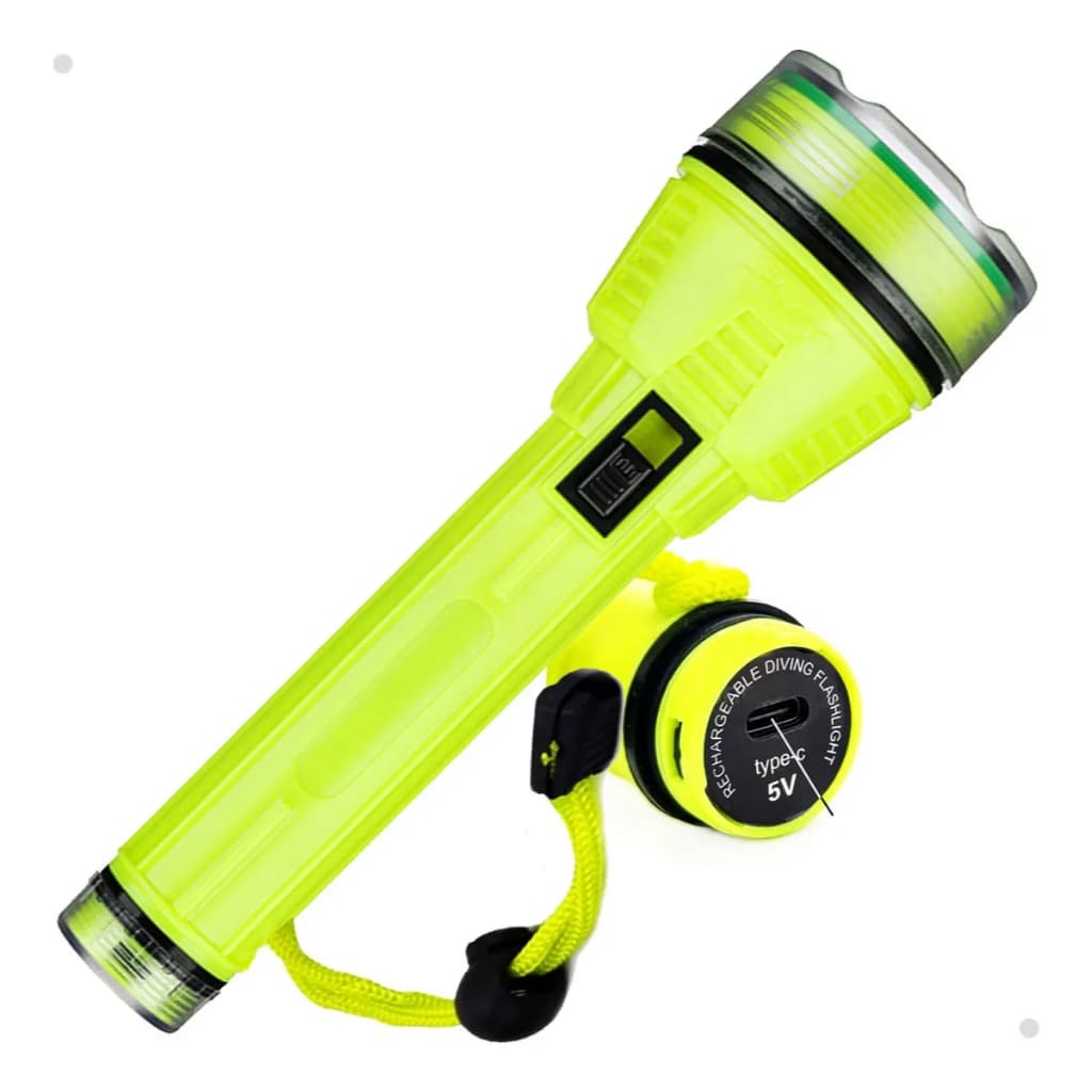 Lanterna De Mão Com Led Para Mergulho/ Pesca - Recarregável USB - Verde
