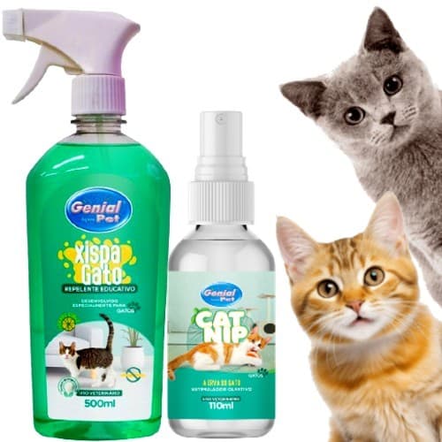 Kit Xô Xispa Gatinho Afasta Gatos Pet 500 ml Educador Felino CatNip Spary Erva Gato Natural