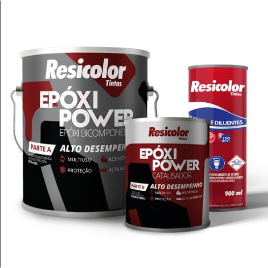 Kit Tinta Epóxi Componente Resicolor + Catalisador 3,6L + Diluente 900ml Alta Resistência Pisos Azulejos e Metais