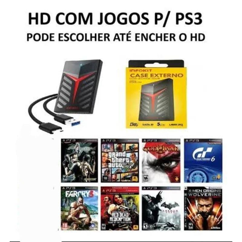 HD Externo 320GB para Armazenamento de Conteúdo de Entretenimento Digital para P/S/3 (10 a 20 titulos)