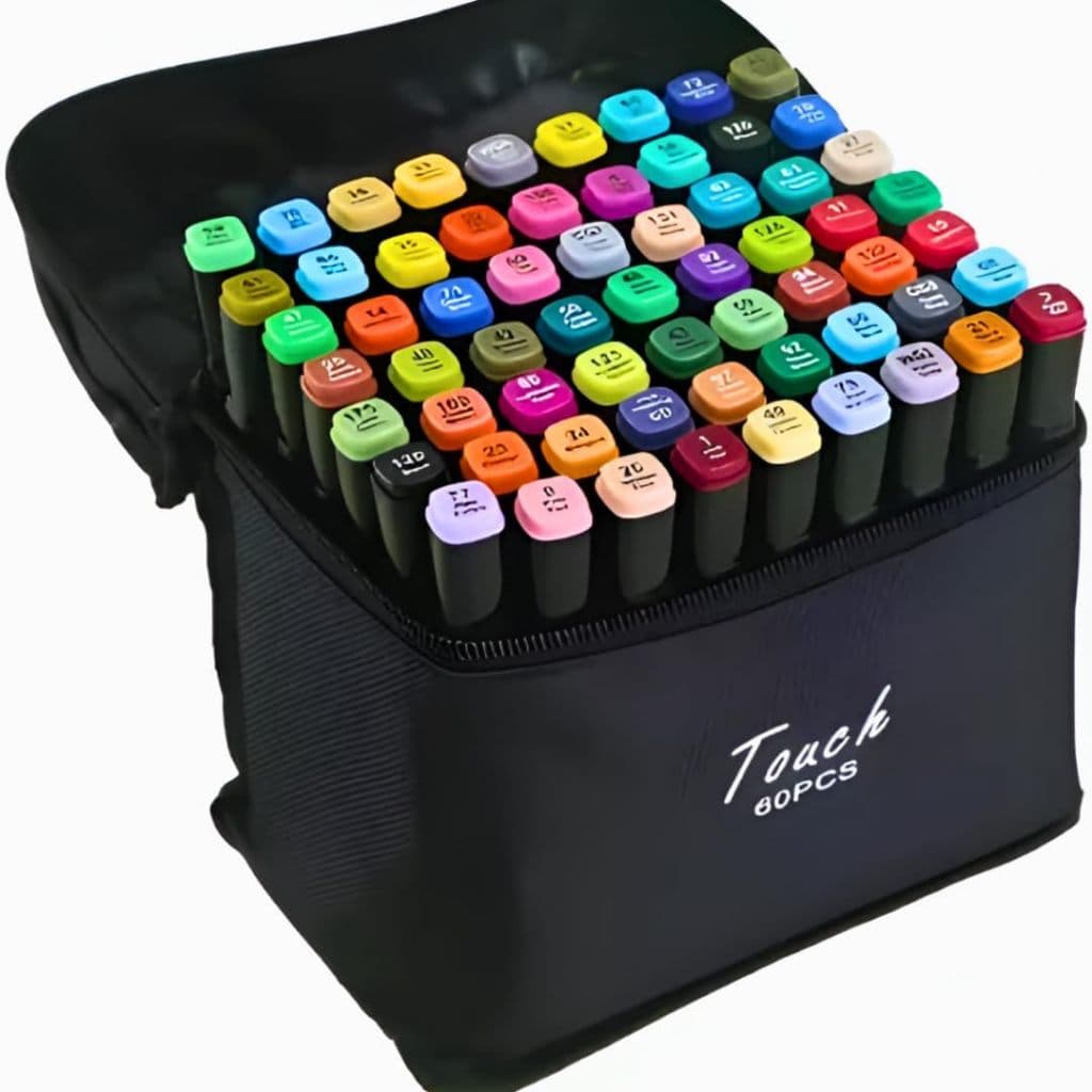 Kit Estojo 60 Marcadores Cores Canetinha Ponta Fina e Larga Para Colorir e Pintar Desenho e Arte
