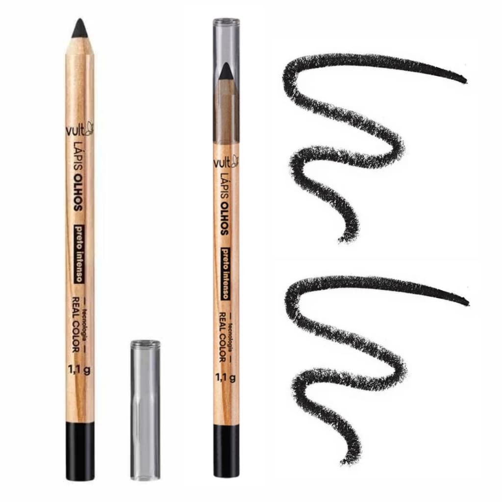 Lápis para Olhos Preto Intenso Vult Real Color Vegano 1,1g Apontável