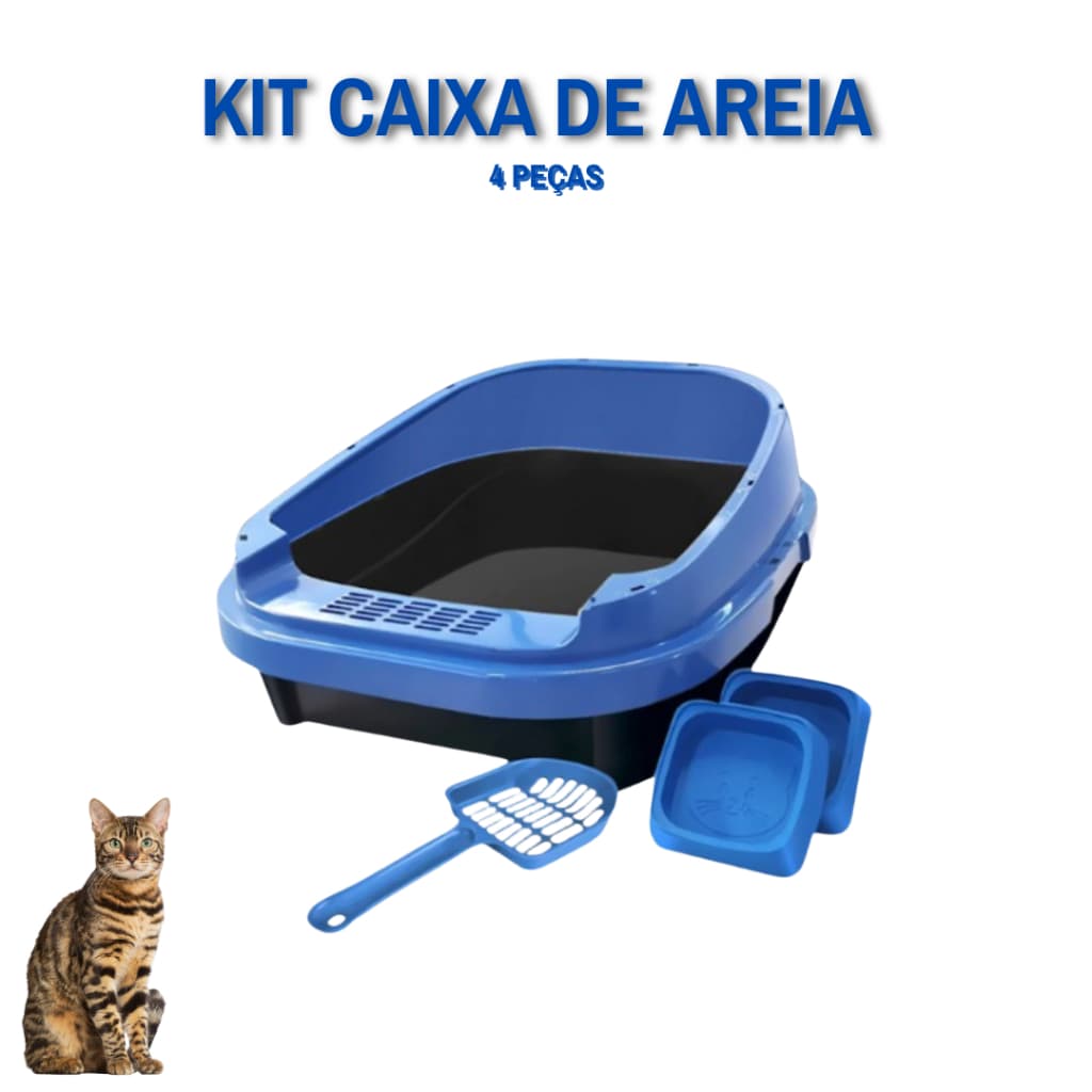 Kit Banheiro Para Gato Caixa de Areia Furba Bandeja Higiênica C/ Pá Higiênica, Comedouro e Bebedouro