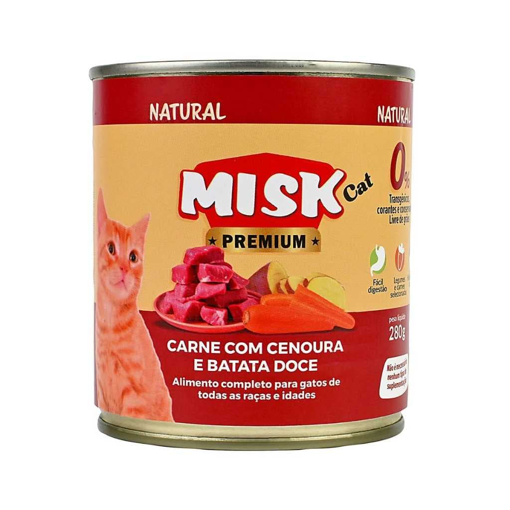 Ração Úmida Natural Premium Misk Para Gatos Carne com Cenoura Batata Doce e Peixe com Legumes Lata