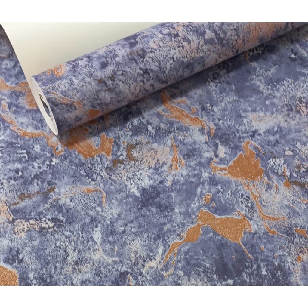 Papel de Parede Vinílico Lavável Mármore azul com terra cota-Rolo 10m x 53cm-cola de brinde SN603901