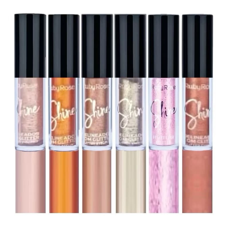Delineador Líquido Glitter Shine Ruby Rose Ponta Fina Longa Duração