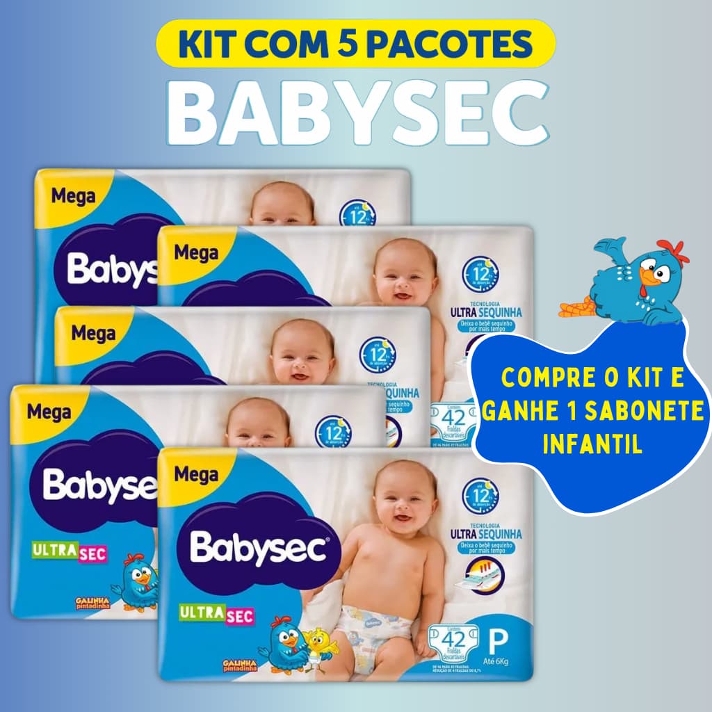 Kit 5 Pacote Fralda Descartável Babysec Galinha Pintadinha Infantil