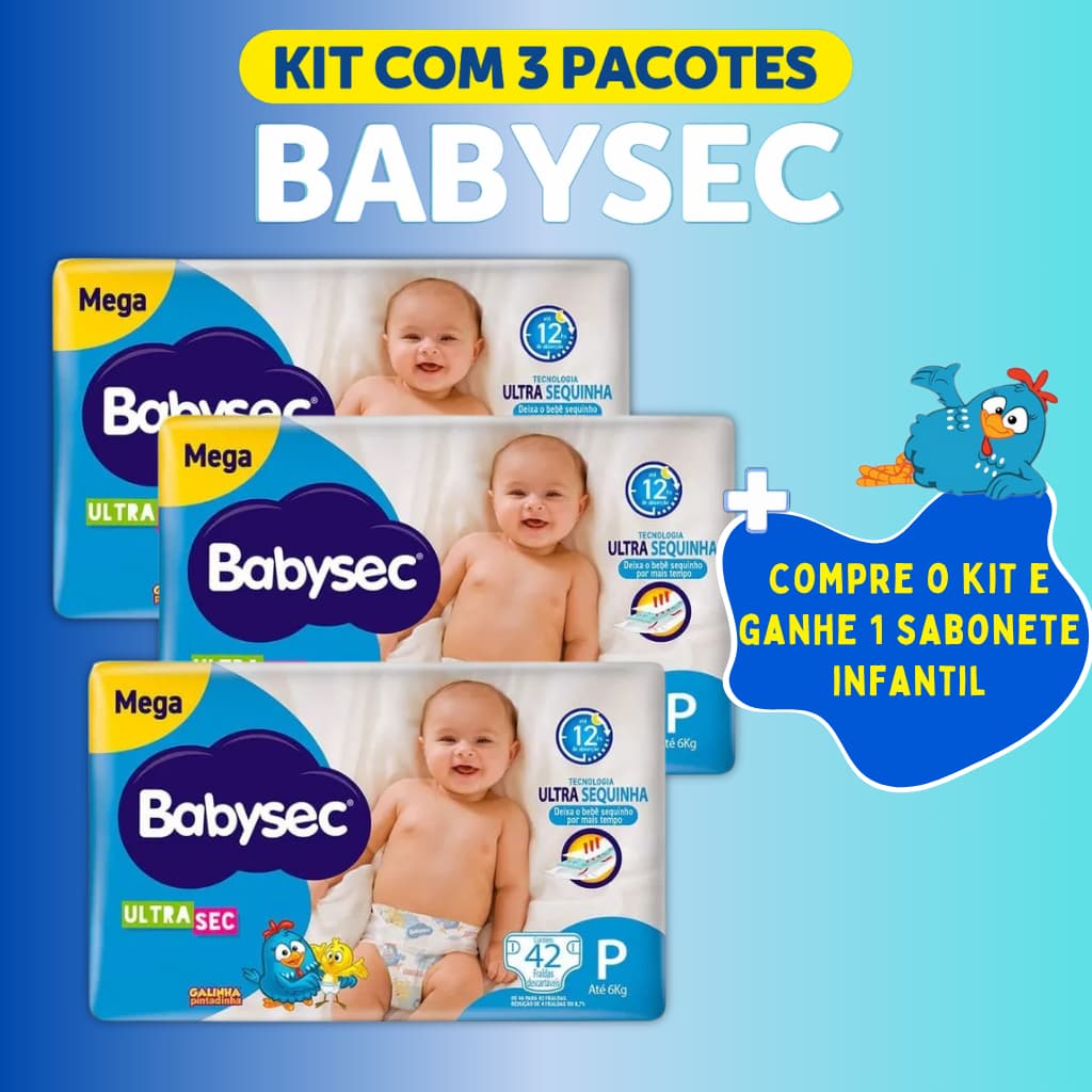 Kit 3 Pacote Fralda Descartável Babysec Utrasec Galinha Pintadinha Infantil