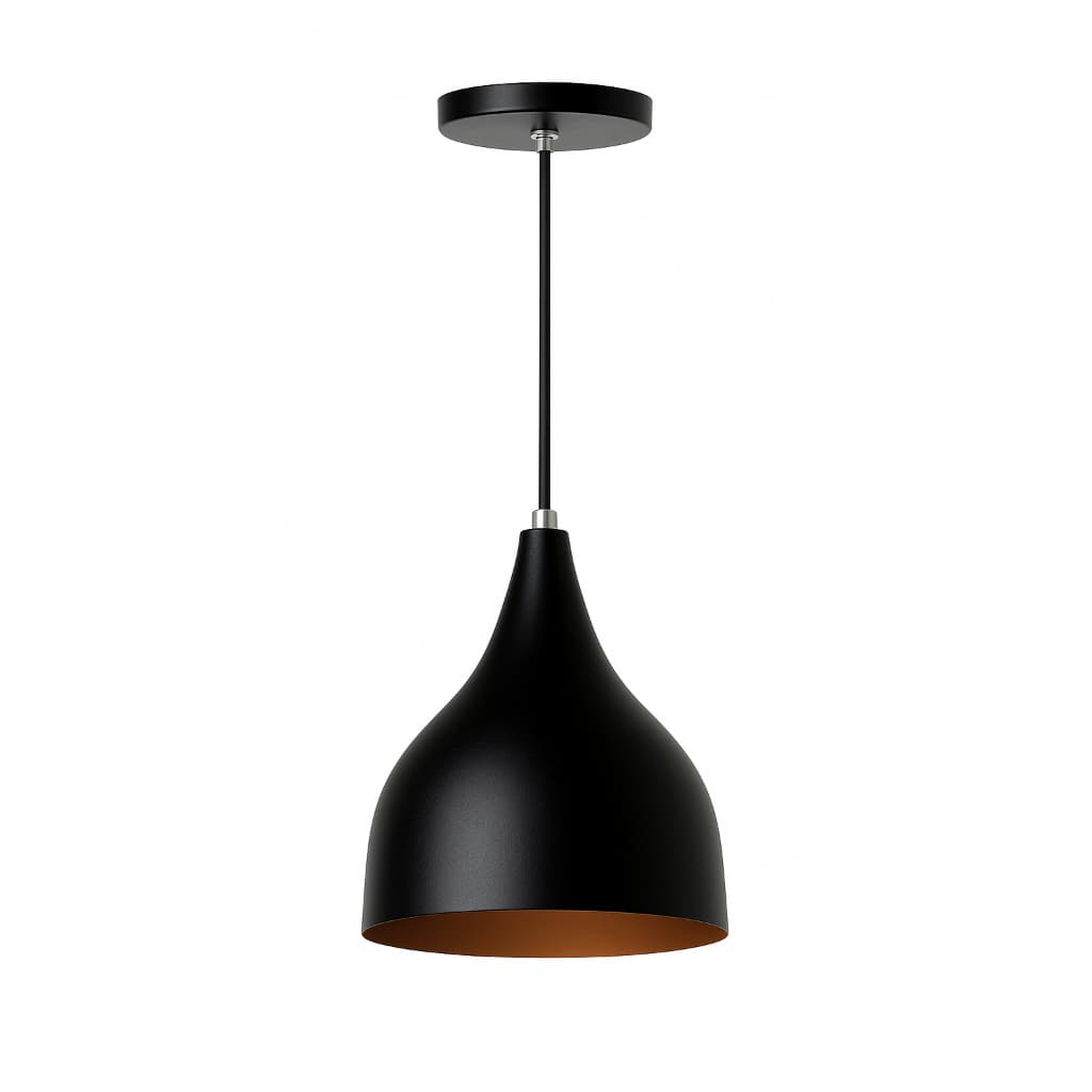 Luminária Pendente Gota em Alumínio, Preto com Interior Cobre.