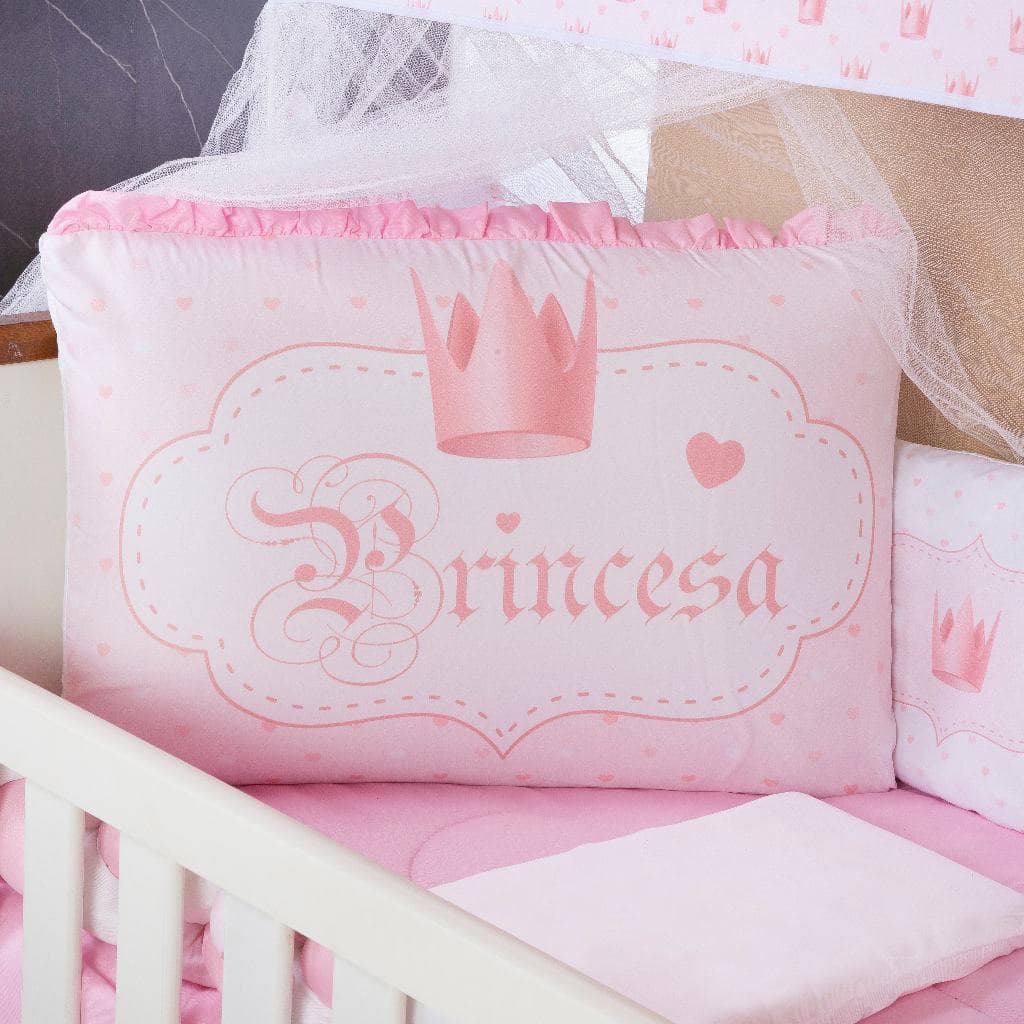 Kit Protetor de Berço Almofadinhas 13 peças Bebê Menina Princesa