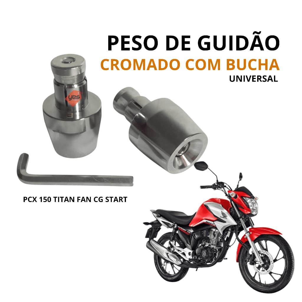 Par De Peso de Guidão Moto Cromado Embus com Bucha – Titan Fan Start PCX CG 6mm