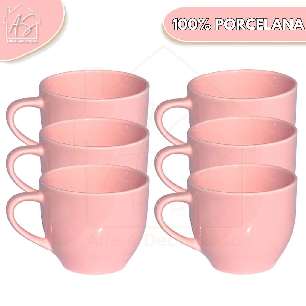 Jogo 6 Xicara Café Chá Porcelana 170ml