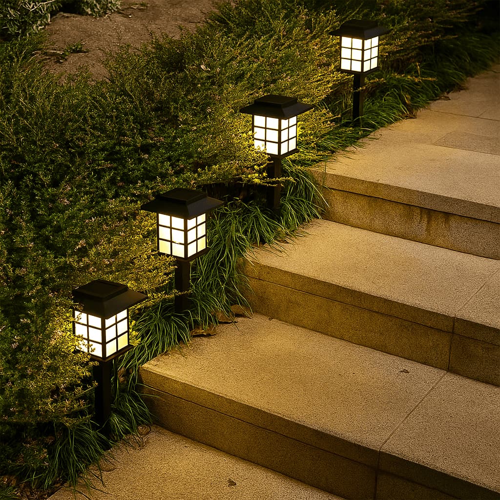 Kit 8 Luminarias Solar Espeto Led Chão Decoração Jardim Quintal Luz Quente Frio