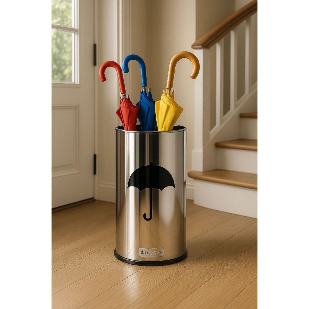 Suporte Porta Guarda Chuva Cesto Redondo Em Aço Inox 45cm de Altura 14 Litros Decorativo