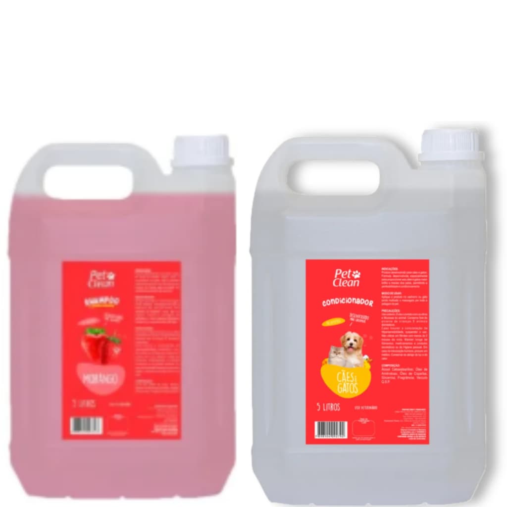 Kit Shampoo Pet Clean 5l morango + Condicionador Pet Clean