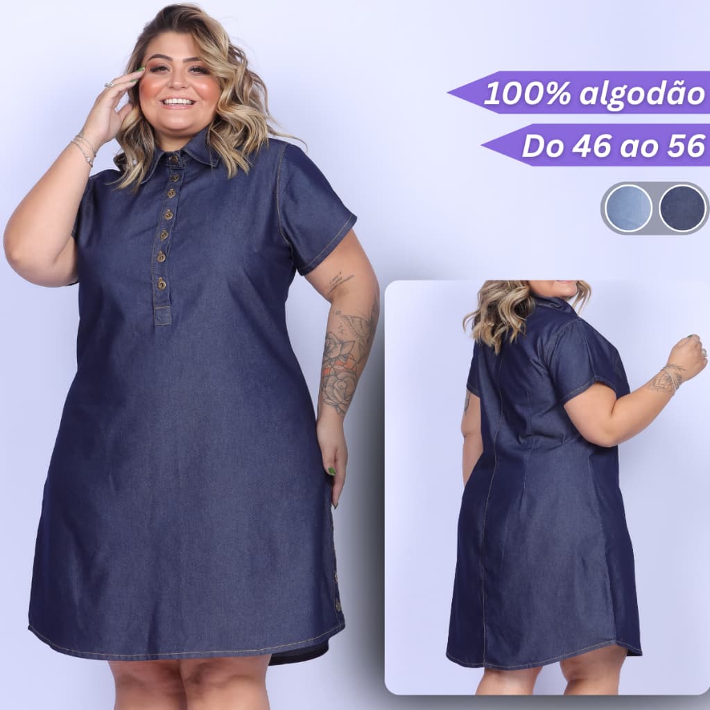 Vestido Chemise Plus Size Jeans Moda Feminina Camisetão Social Casual Premium