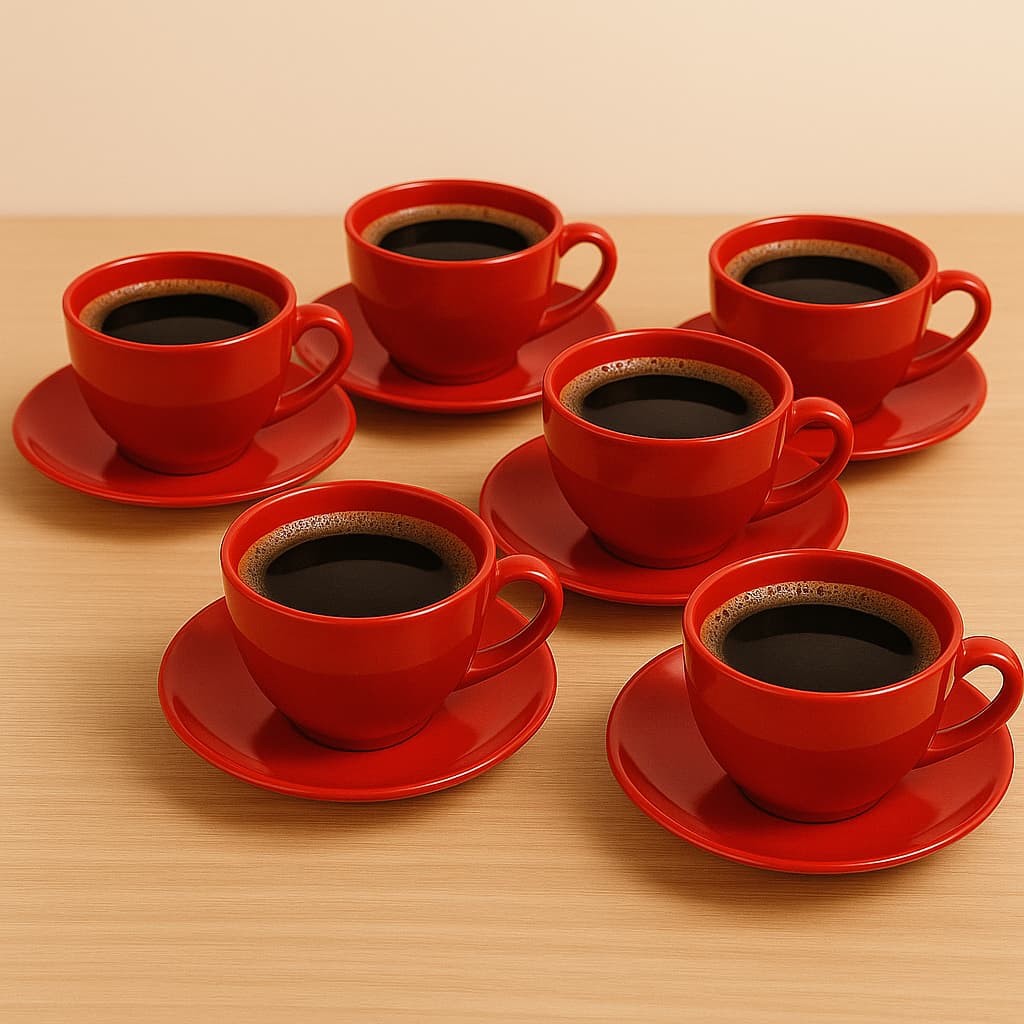 JOGO/KIT  XÍCARAS C/ PIRES 12 PEÇAS, 6 PIRES + 6 XÍCARAS 200ML ACRÍLICO VERMELHO PARA CHÁ/CAFÉ