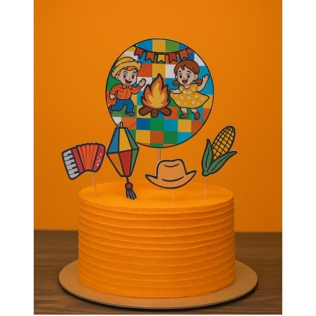 Topo de Bolo Festa Junina Arraiá Personalizado Topper Enfeite Decoração Temática