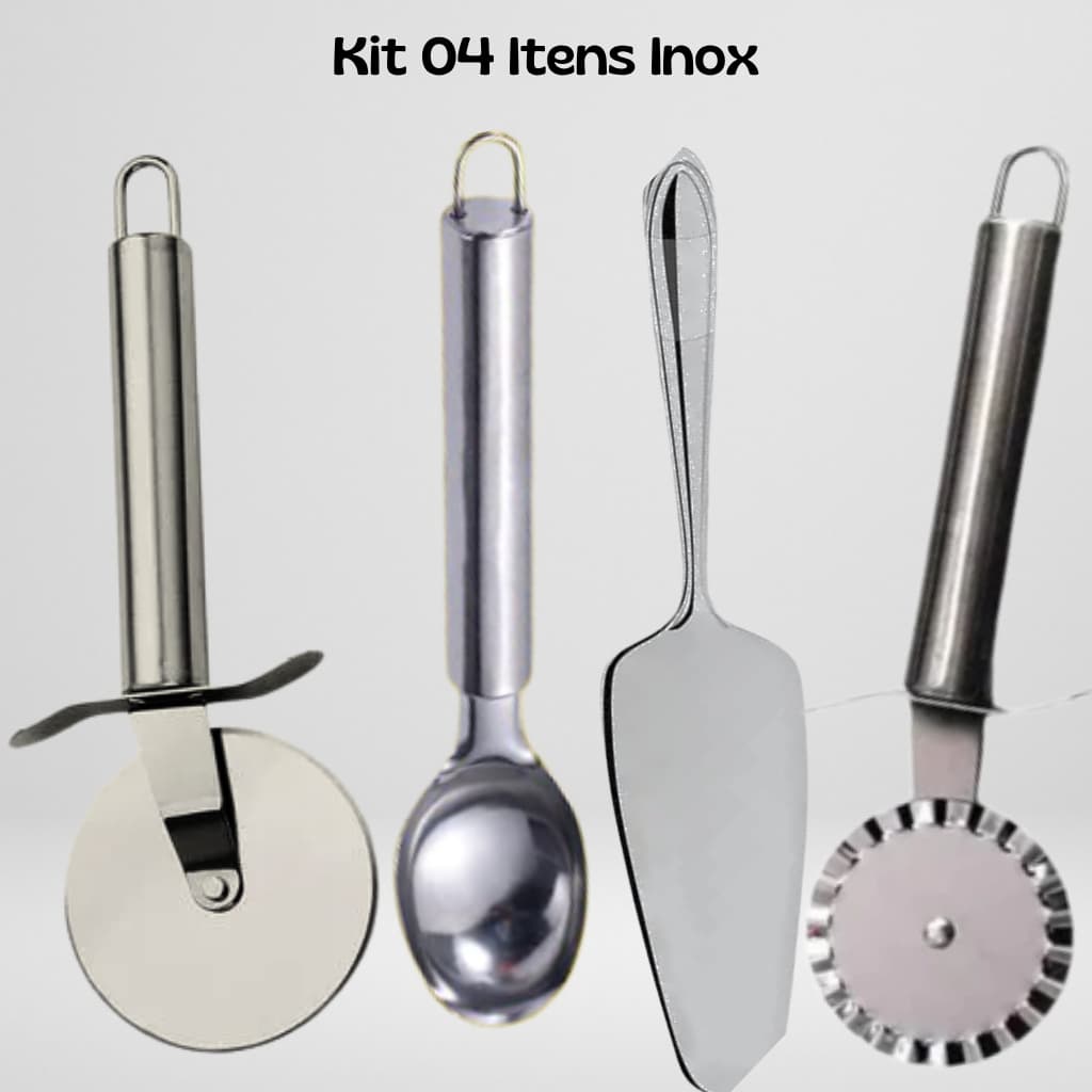 Kit Utensílios Cortador de Pizza, Colher de Sorvete, Cortador de Pastel, Espátula de Bolo