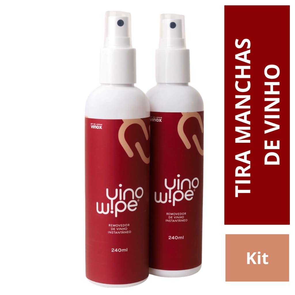 Tira Manchas Instantâneo VinoWipe 240 ml Removedor Vinho em Roupas Coloridas e Branca Anvisa Kit C/2