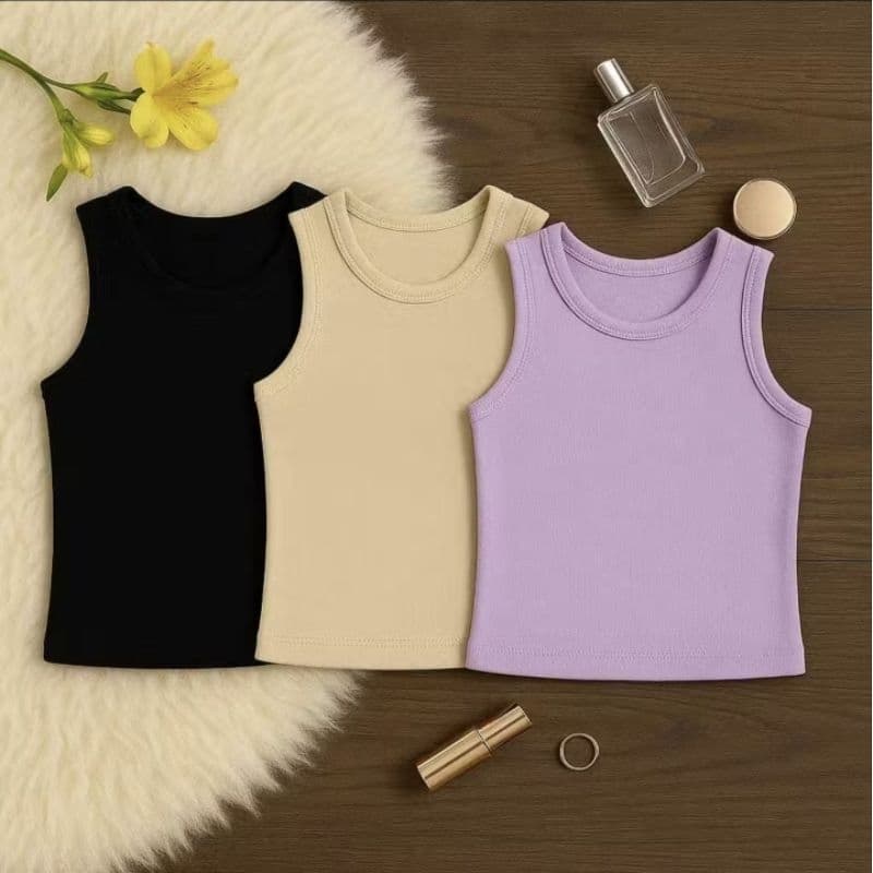Kit com 5 kit kit 3 Regatas Femininas Cores sortidas Modelo cropped Virgínia | Tecido Suede Premium