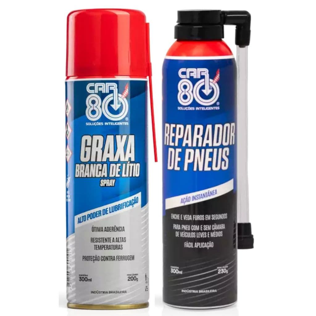 Kit Graxa Branca De Lítio Spray E Reparador De Pneu Car80