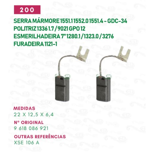 Escovas de carvão para serra marmore 1551.1 GDC-34 e politriz 1336 e furadeira Skil 1121-1