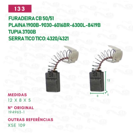 Escovas de carvão para furadeira Makita CB 50/51 plaina 1900B-9030-6016BR-6300L-84 19B/tupia 3700B cod.133