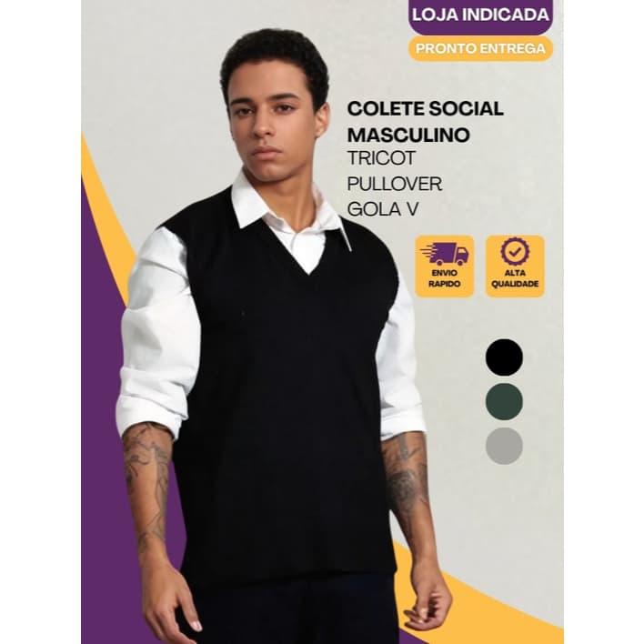 Colete Social Masculino de Tricot Pullover Original Gola V De Trico Social e Casual Usar Com Camisa ou Jaqueta