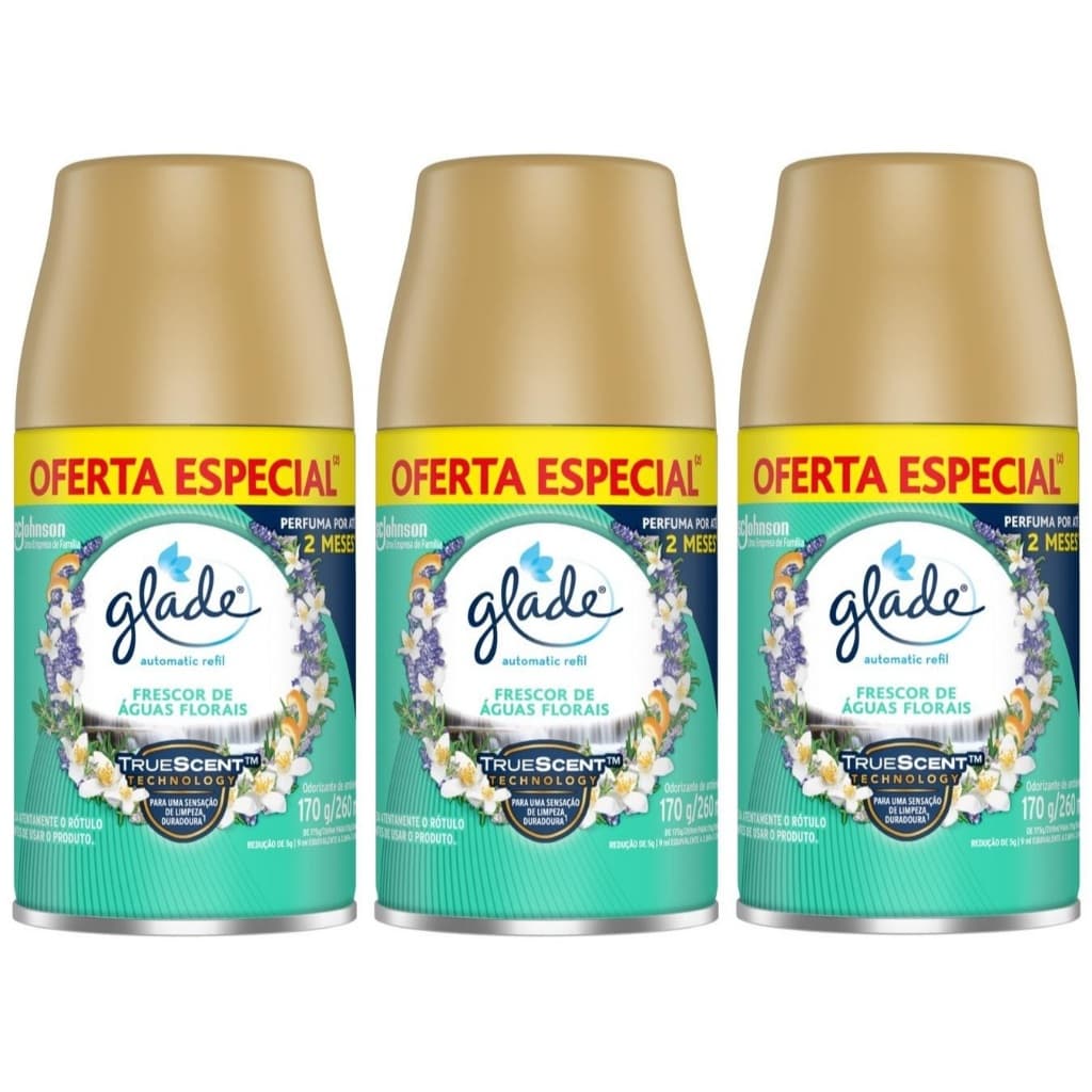 Kit 3 Refil Glade Frescor de Águas Florais Automatic Spray 260ml Para Aparelho Odorizador de Ambiente