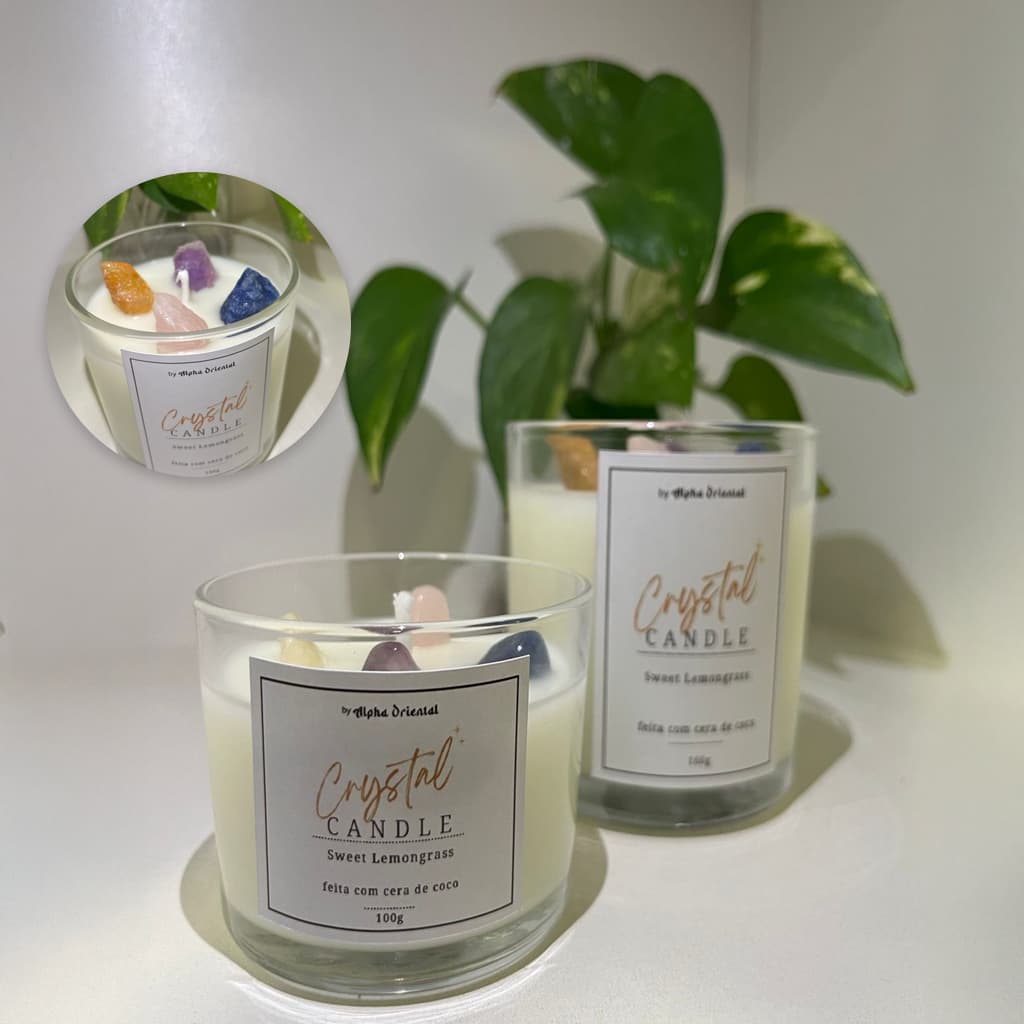 Vela aromática Com Cristais artesanal PREMIUM 150/100G  - Com especiarias e tampa de madeira