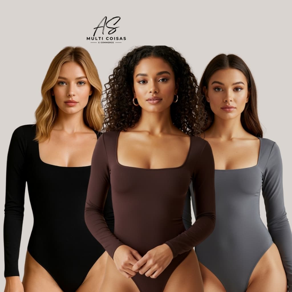 Kit 1 Body Gola Quadrada - Manga Longa Tecido Suplex Moda Gringa Estiloso Confortável e Elegante