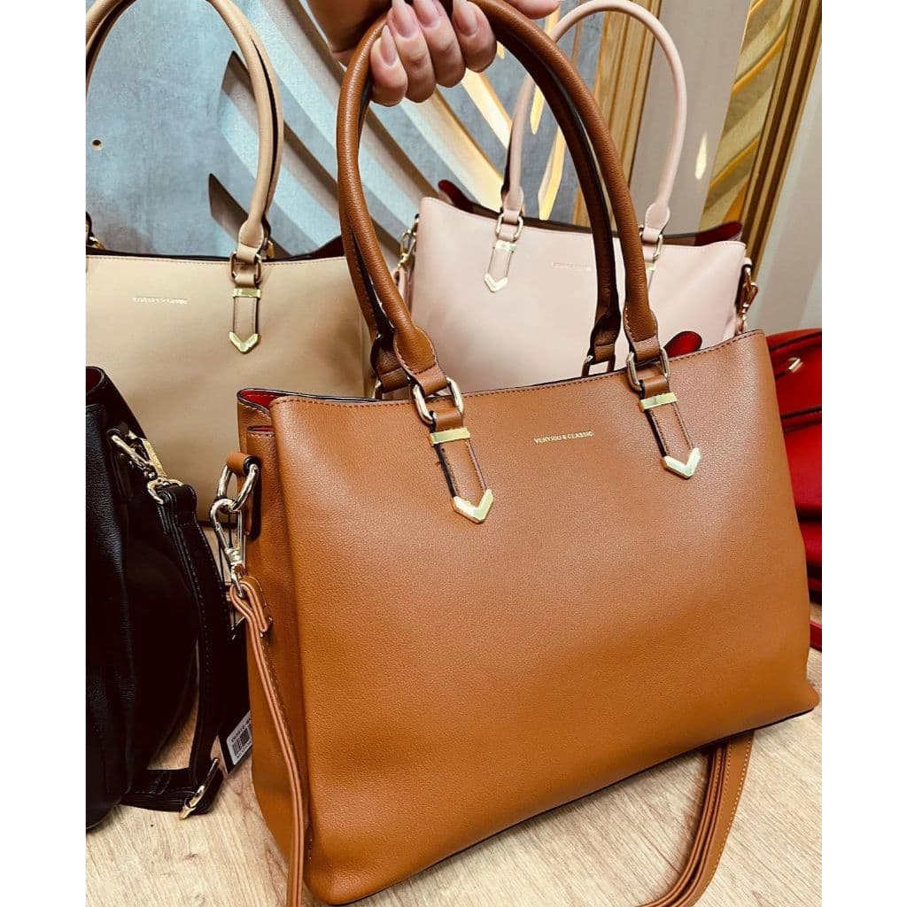 Bolsa Feminina Veryrio Lisa Elegante Alça de Ombro e Transversal Trabalho Moderna Dia a Dia