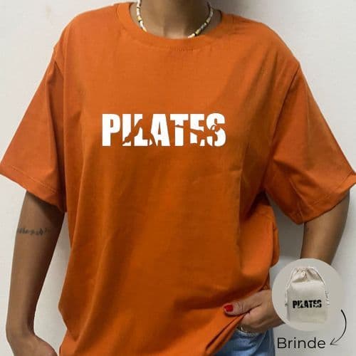 Camiseta Algodão Estampada "Pilates" Camisa  Unissex e Feminina e Masculina Mais Saquinho Brinde